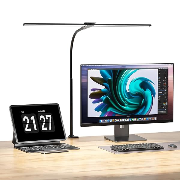 【送料無料】デスクライト LED 1200lm 目に優しい 卓上ライト【ダブル光源・幅64cm・無段階調光