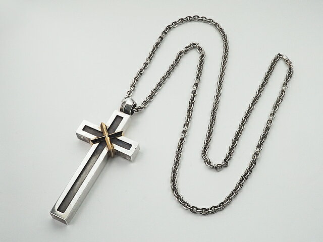 クロムハーツ CHROME HEARTS メイプルソープクロスペンダントネックレス 33inch ロングペーパーチェーンネックレス メープルソープ Mapple Thorpe Cross Pendant Necklace SV925/22K GOLD【中古】【ロイヤルブルー】【送料無料】