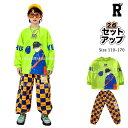キッズダンス衣装 セットアップ ヒップホップ グリーン 長袖 トップス チェッカー パンツ キッズ ダンス 衣装 hiphop kpop 韓国 ストリート 子供...