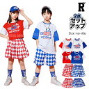 キッズダンス衣装 セットアップ 青 ブルー 赤 レッド ヒップホップ 半袖 tシャツ ハーフパンツ スカート チェッカー 子供 kpop 韓国 ストリート hiphop 子供服 女の子 男の子 キッズ ダンス 衣装