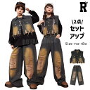 キッズダンス衣装 デニム ベスト セットアップ トップス パンツ ブラック ダメージ ヒップホップ hiphop kpop 韓国 子供 キッズ ダンス衣装 女の...