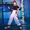 16日2時まで★全品10%offクーポンあり! キッズダンス衣装 kpop セットアップ ストリート トップス パンツ ボトムス 黒 ブラック 白 ホワイト ア...