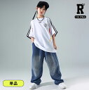 キッズダンス ガールズ 衣装 半袖 シャツ デニム パンツ トップス 白 ホワイト ヒップホップ hiphop kpop 韓国 子供 キッズ ダンス衣装 女の子