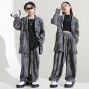 16日2時まで★全品10%offクーポンあり! キッズダンス衣装 ノースリーブ ジャケット グレー ブラック タンクトップ クロップトップ セットアップ トップ...