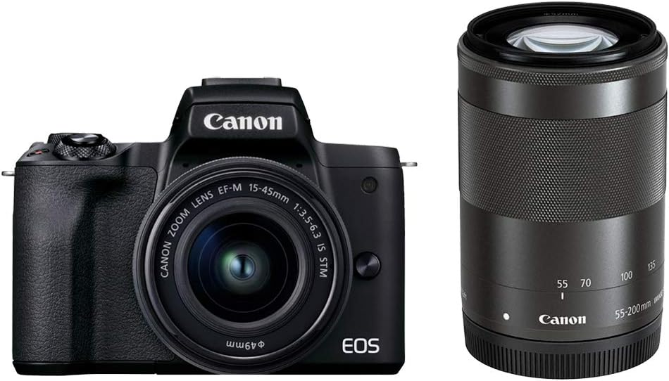 【新品・土日祝も当日発送】Canon ミラーレス一眼カメラ EOS Kiss M2 ダブルズームキット ブラック KISSM2BK-WZK　黒　送料無料　キヤノン　キャノン