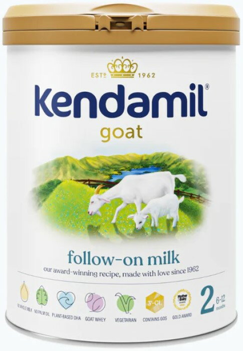 商品情報名称(一般的名称)Kendamil Goat 2 Follow On Milk ( ケンダミルヤギ )原材料名(使用した原材料)特定原材料表記：乳内容量800g(1個あたり）用意・使用方法1. 手を洗い、哺乳瓶などご利用になるすべての用具を製造者の指示に従って滅菌してください。2. 1リットルの新鮮な水を 沸騰後冷まします。30分以上は冷まさないようにしてください。人工的に軟化した水、または繰り返し沸騰した水は使わないでください（沸騰後、約30分ほど冷ます）。必要な分量のお湯を殺菌させた哺乳瓶に入れてください(Feeding Guide参考)。（ 哺乳瓶にお湯と粉ミルクを入れる順番は日本の粉ミルクの作り方と異なっております。日本では通常ミルクを作るときには最初粉ミルクを哺乳瓶に入れてからお湯をいれますが、 ケンダミル ミルクは逆にお湯を哺乳瓶に入れてから粉ミルクを入れます。1スクープ 粉ミルクで30mlのお湯を使用します。）3. 提供されたスクープを使って正しい量の粉ミルクを入れてください。 計量の際、粉ミルクをスプーンに押しつけないでください。4. 殺菌された乳首と蓋をを哺乳瓶にはめてから粉ミルクが完全に溶けるまで振って下さい（約10秒）。5. 哺乳瓶を流水（水道水）で適温（約37度）まで冷まします。飲ませる前は必ずミルクの温度を確認してください。使用量・フィーディング回数年齢:　 6か月以上一日当たり約500-600ml【1回分の参考分量】1回当たり150mlのお湯を使用 （5スクープ 粉ミルク）(出来上がりミルク約170ml)1回当たり180mlのお湯を使用 （6スクープ 粉ミルク）(出来上がりミルク約200ml)1回当たり210mlのお湯を使用 （7スクープ 粉ミルク）(出来上がりミルク 約230ml)材料・成分全山羊乳、脱塩山羊乳清粉末、植物油（ヒマワリ、ココナッツ、菜種）、ガラクトオリゴ糖、乳糖、クエン酸カルシウム、重酒石酸コリン、塩化カリウム、乳酸カルシウム、ナトリウム クエン酸、塩化マグネシウム、アスコルビン酸ナトリウム、微細藻類シゾキトリウム種由来油、L-チロシン、L-フェニルアラニン、L-トリプトファン、水酸化カリウム、イノシトール、モルティエラ・アルピナ由来油、L-イソロイシン、タウリン、リン酸カルシウム、ピロリン酸鉄、 ヌクレオチド (シチジン-5'-一リン酸、ウリジン-5'-一リン酸二ナトリウム、アデノシン-5'-一リン酸、イノシン-5'-一リン酸二ナトリウム、グアノシン-5'-一リン酸二ナトリウム)、L-カルニチン、硫酸亜鉛、ビタミンE 、ナイアシン、パントテン酸カルシウム、硫酸銅、チアミン、リボフラビン、ビタミンA、ビタミンB6、硫酸マンガン、葉酸、ヨウ化カリウム、亜セレン酸ナトリウム、ビタミンK、ビタミンD3、ビオチン、ビタミンB12。賞味期限別途ラベル記載保存方法常温発送国イギリス配送業者ヤマト宅急便, FedEx, DHL, 日本郵便（追跡番号付き）商品を発送後追跡番号は確認でき次第メールにてご連絡させて頂きます。配送期間注文確定後、7-14日以内に商品をお届けいたします。正確なお届け日についてはお届け先へ到着1-2日前にメ-ルにて再度ご連絡致します。Kendamil goat（ケンダミル ヤギ）Milk パーム油フリー 乳児用粉ミルク【英国発送】 Kendamil goat（ケンダミル ヤギ） 乳児用粉ミルク 2