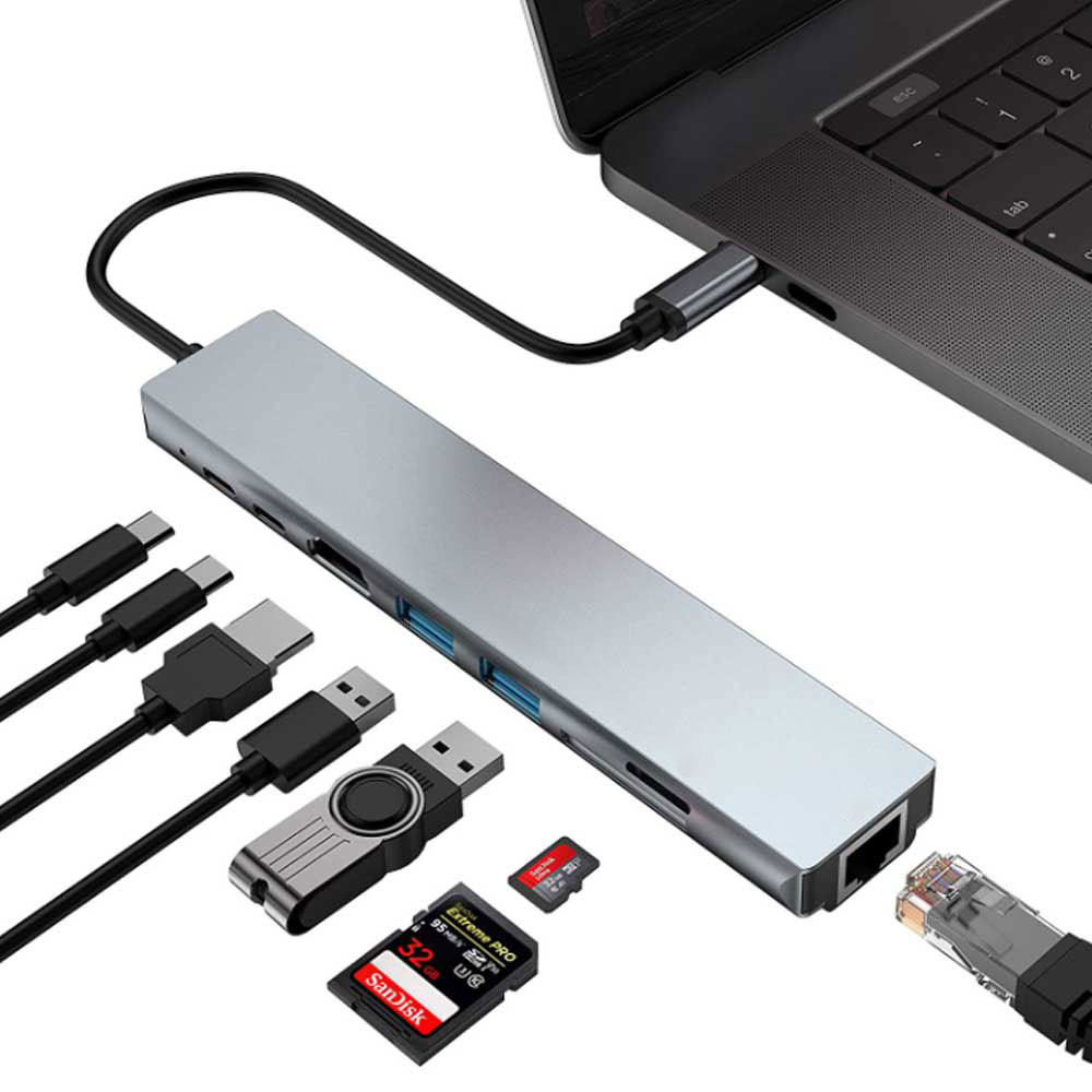 USB C ハブ 8in1 Type C ハブ 4K HDMIポート / LAN 100Mbps / SD&TF カードリーダー / 100W PD充電 / USB 2.0 *1 + USB 3.0 *1 高速データ転送 タイプc ドッキングステーション MacBook Pro / iPad Pro / Galaxy Book / ChromeBook / Surface Go / Matebook などのUSB C対応