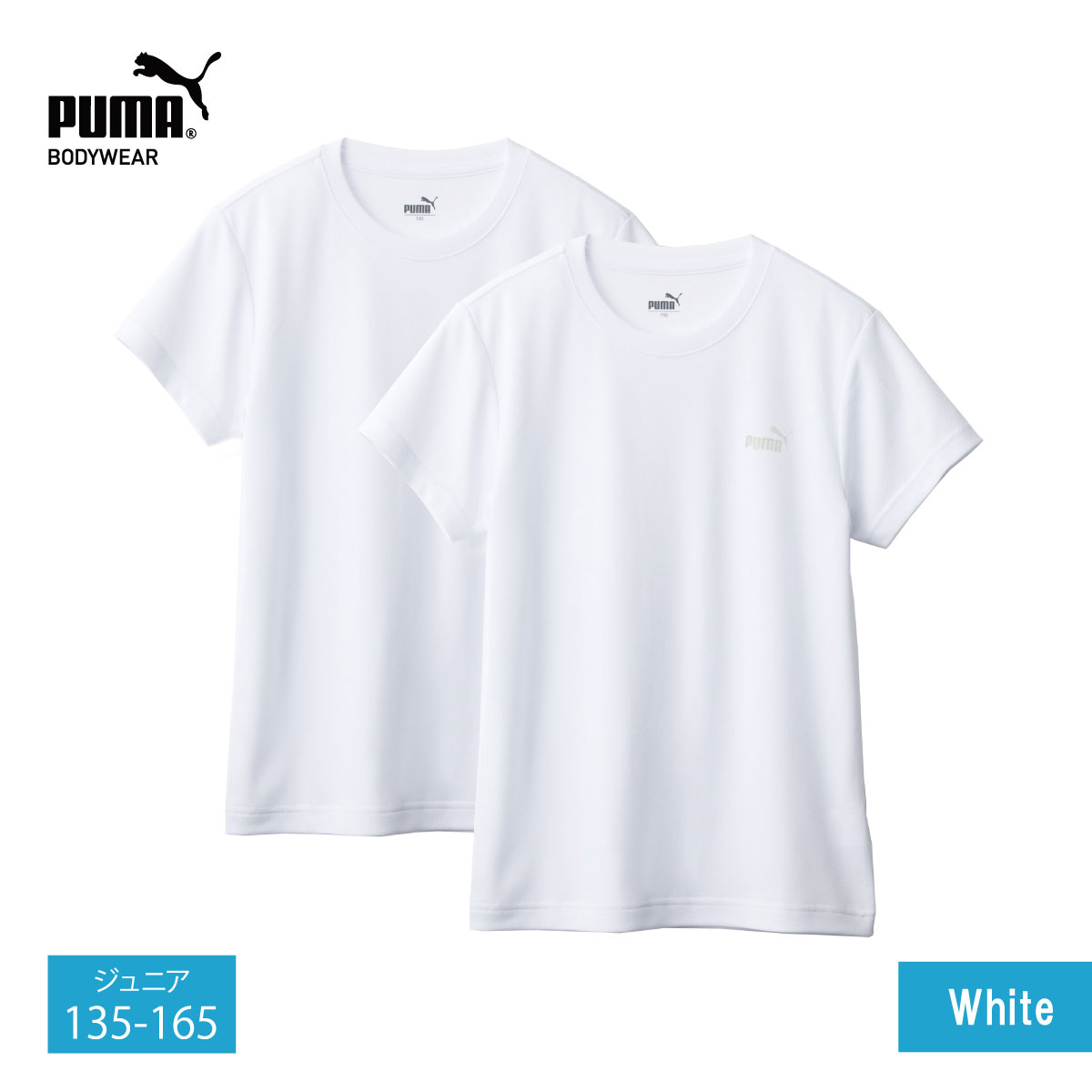 半袖シャツ ボーイズ ジュニア PUMA 半袖 クルーネックシャツ 2枚セット 140/150/160 速乾 メッシュ素材 アクティブ 白/黒 定番 まとめ買い キッズ 子供 男の子 男子 子供 プーマ 下着 インナー スクールインナー インナーシャツ