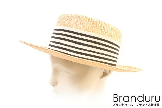 【新入荷!!】シャポードオーChapeaudO　ドゥーズィエムクラス取扱ストライプリボンストローハット[LHWP21557]【中古】【5400円以上のご購入で送料無料】のサムネイル