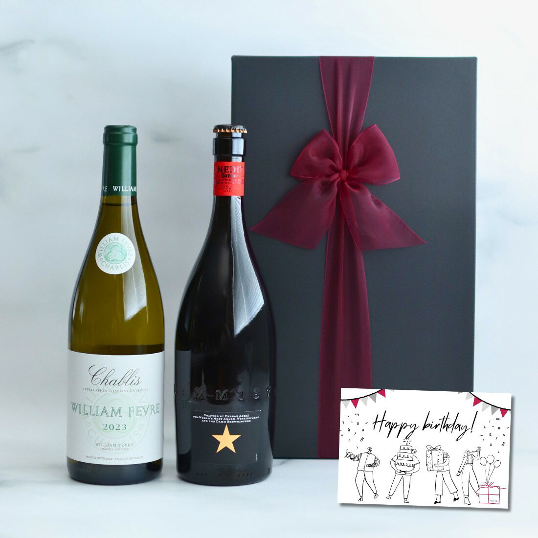 【25日限定最大P10倍 選べるメッセージカード】ワイン ギフト 2本セット スペイン ビール イネディット ビール 数少ないシャブリ5つ星獲得生産者 白ワイン...