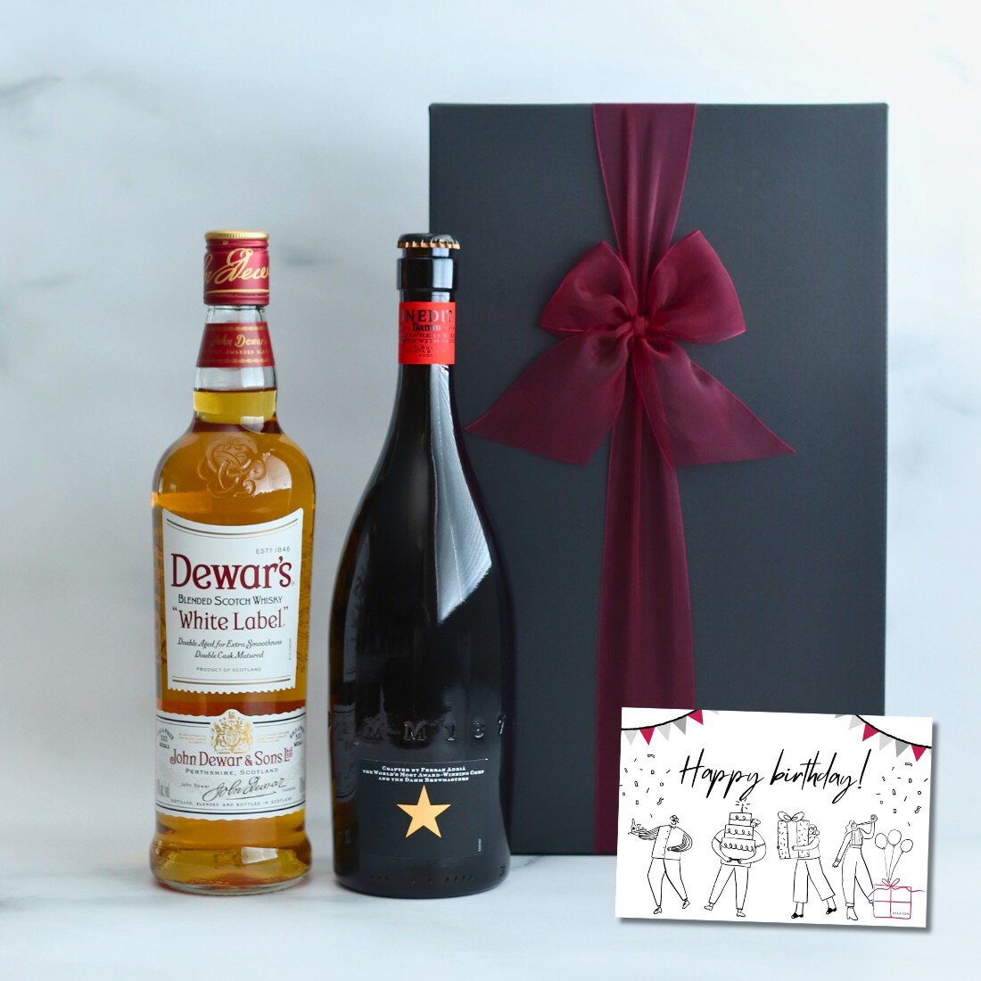 【選べるメッセージカード】ビール ウイスキー 2本セット プレゼント デュワーズ イネディット ビール デユワーズ メッセージカード 誕生日 メッセージ