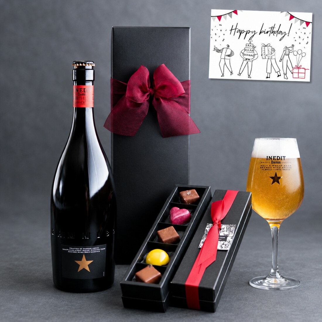 【父の日 ギフト メッセージ】高級 ビール ギフト プレミアム ビール イネディット ビール 750ml× ショコラ 5個入 ゴマ ユズ メキシック フランボワーズ タンザニア ショコラ ボンボンショコラ リボン包装 プレゼント おしゃれ 誕生日 メッセージ