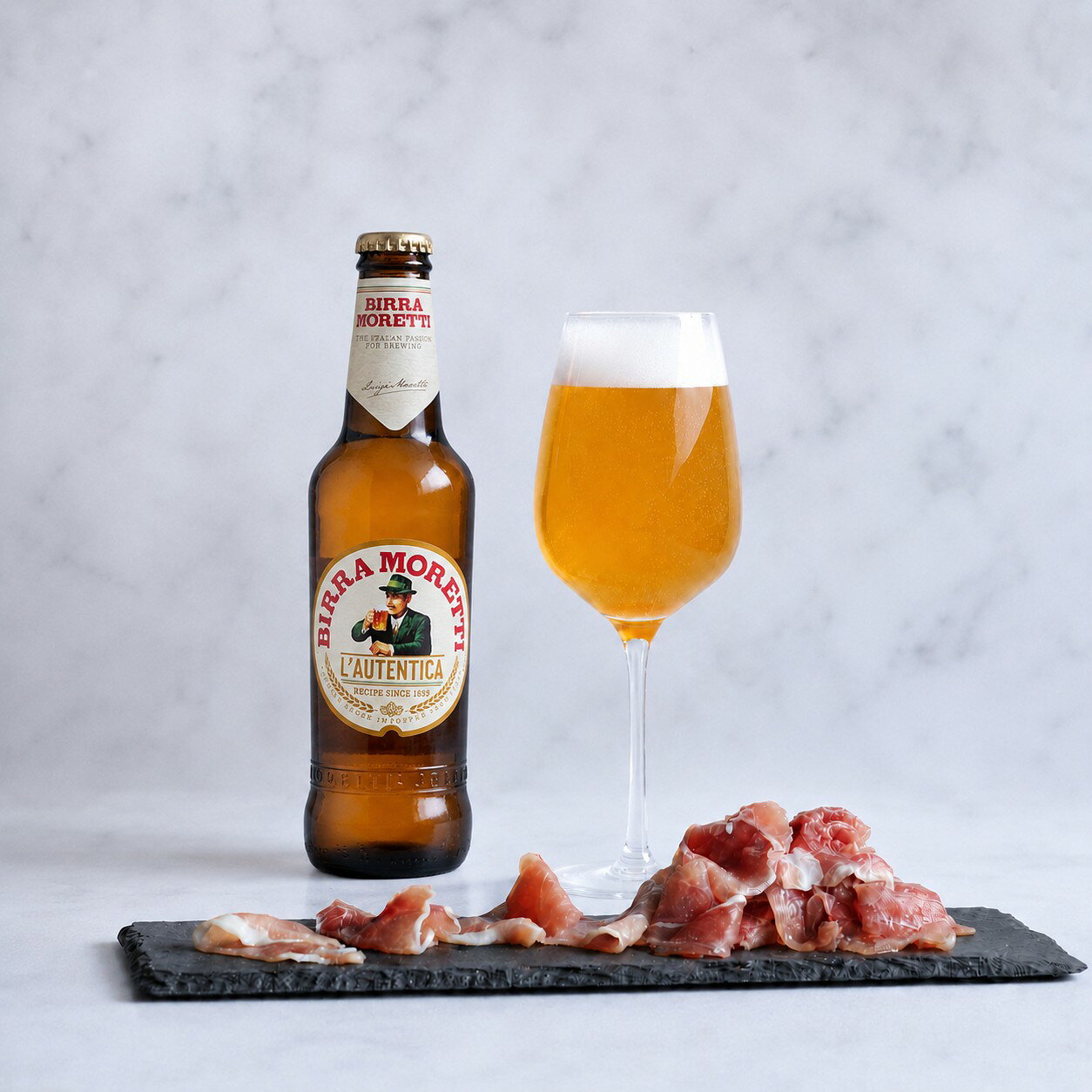 【父の日 ビール ワイン おつまみ ギフト】高級ビール 生ハム モレッティ330ml モモ生ハム切り落とし100g 誕生日 お祝い お礼 プレゼント 冷蔵配送【カード選択可】