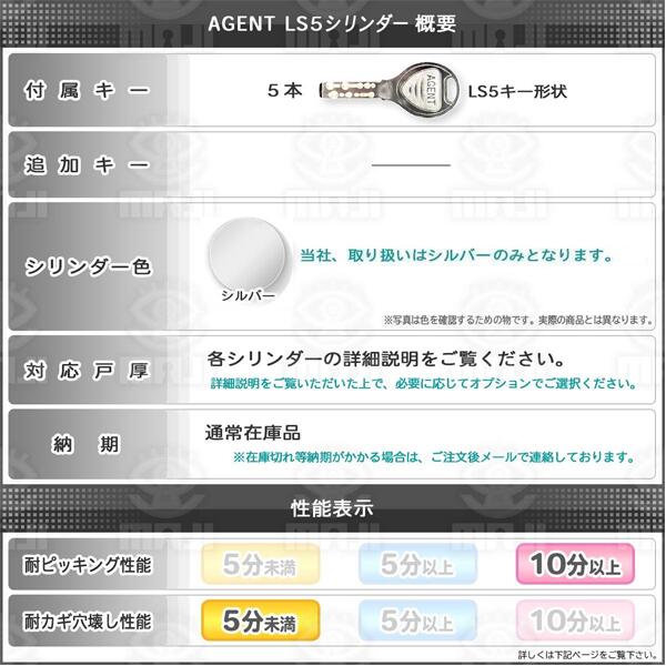 【シルバー】エージェント,AGENT LS5-HP　MIWA HPD40KJ,HP40鍵交換用