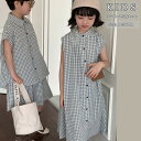 子供服 セットアップ 半袖シャツ ハーフパンツ 男の子 女の子 シャツワンピース ノースリーブ ロング丈 チェック 夏 韓国 折り襟 立ち襟 シングル ゆったり カジュアル 可愛い おしゃれ 通学 通園 夏用 夏物 夏服 新作 送料無料(4)