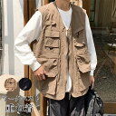 ベスト メンズ ワークベスト Vネック チョッキ ポケット付き アウトドア アウター 重ね着 着回し 大人 ヒップホップ カジュアル ゆったり 無地 ファッショ...