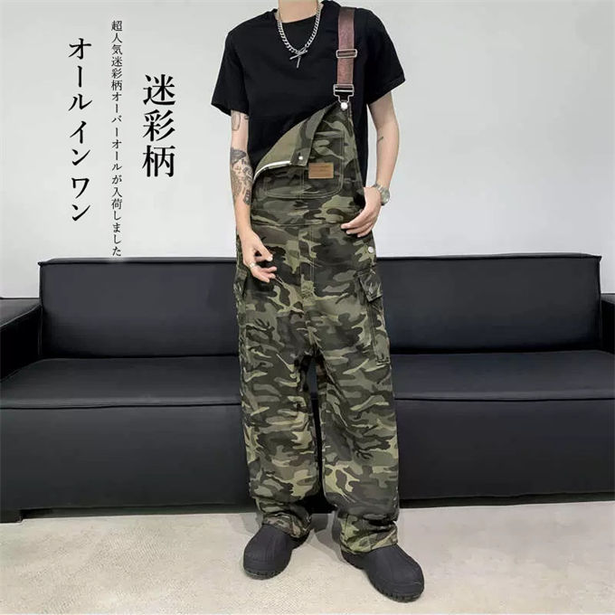 【オーバーオール サロペット メンズ おしゃれ つなぎ オールインワン カーゴパンツ ロングパンツ ワイドパンツ ボトムス 作業着 迷彩柄 チノパン ワークパンツ カッコイイ ストリート ユニセックス ポケット付き ゆったり アメカジ 春 夏 秋 冬