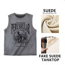 ノースリーブTシャツ メンズ タンクトップ クルーネック ノースリーブ Tシャツ ノースリーブtシャツ トップス フェイクスウェード スエード 夏 夏服 カジュ...