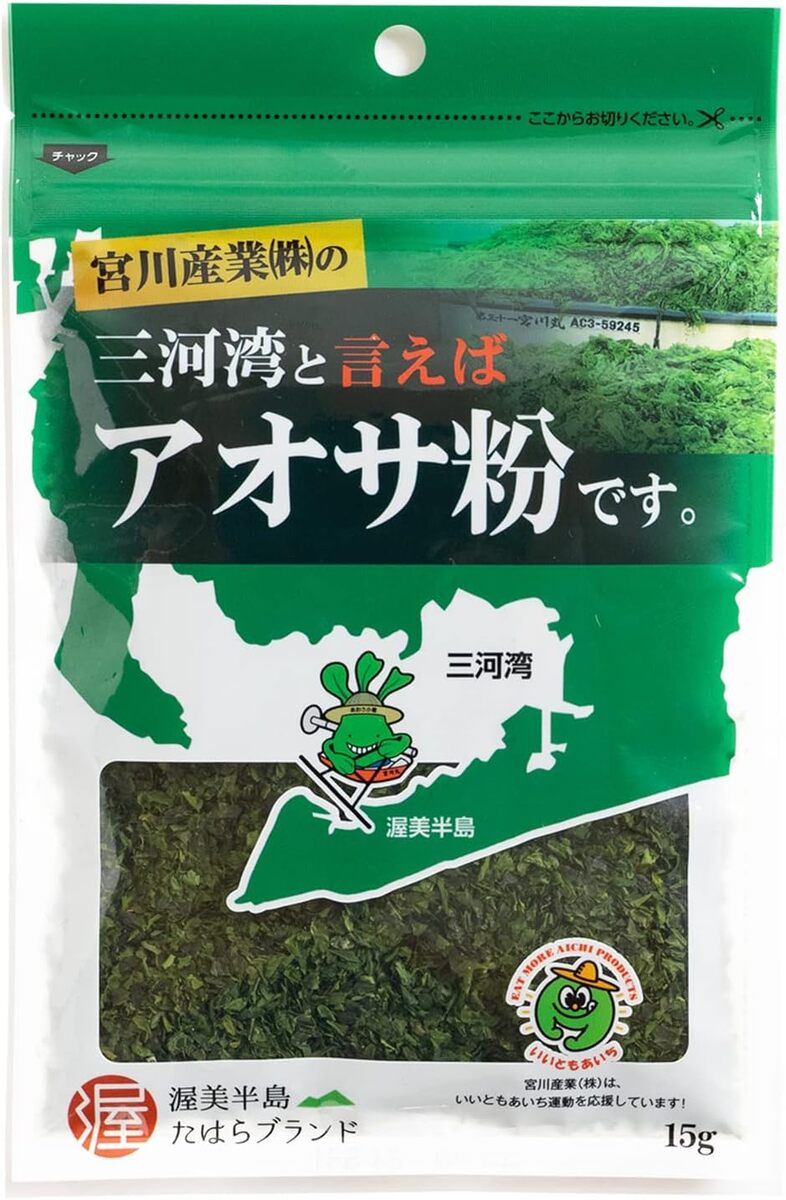 宮川産業 三河湾と言えばアオサ粉です。15g 国産 アオサ粉 三河湾産 アナアオサ たこ焼き粉 お好み焼き 磯部揚げ タコ焼き 海苔 あおさのサムネイル