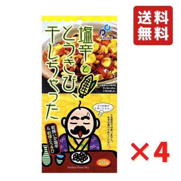 塩辛ととうきび干しちゃった 20g 4袋 いかの塩辛 つまみ フリーズドライ 酒の肴 おやつ 布目 ネコポス