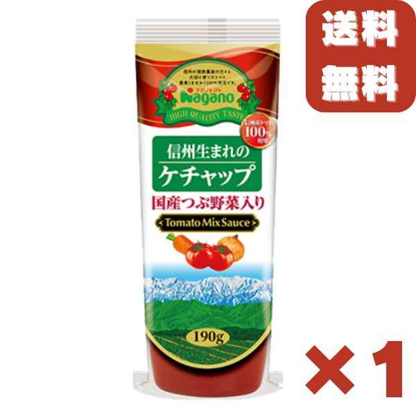 ナガノトマト 信州生まれのケチャップ 国産つぶ野菜入り 190g 1本 信州産 ケチャップ トマトケチャップ 愛果100％ 使用 送料無料