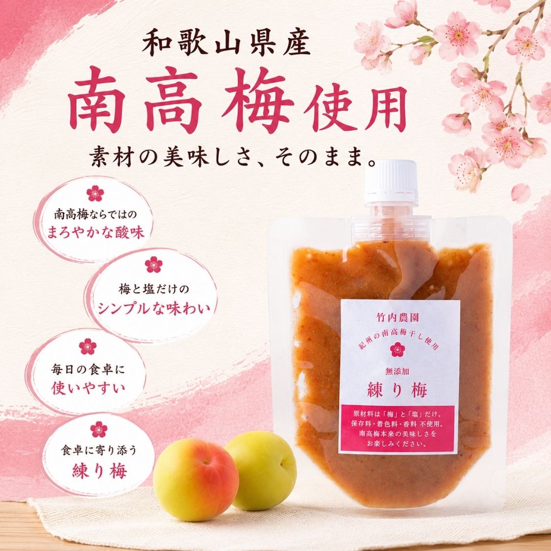 竹内農園 ねり梅 180g 1個 チューブ 塩分約20% ねり梅 練り梅 梅肉 特別栽培 紀州...