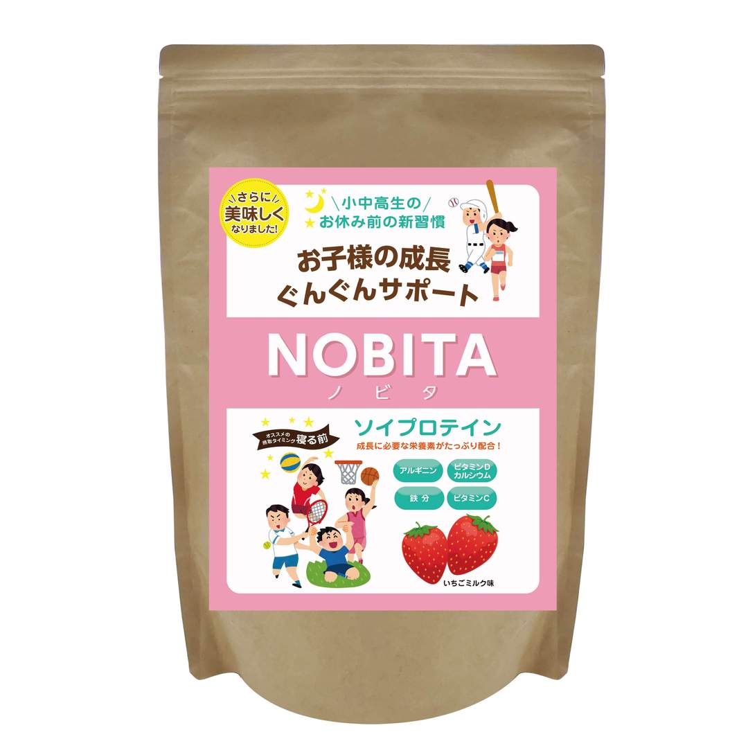 ノビタ　ソイプロテイン　いちごミルク味　600g　寝る前専用のキッズプロテイン　...