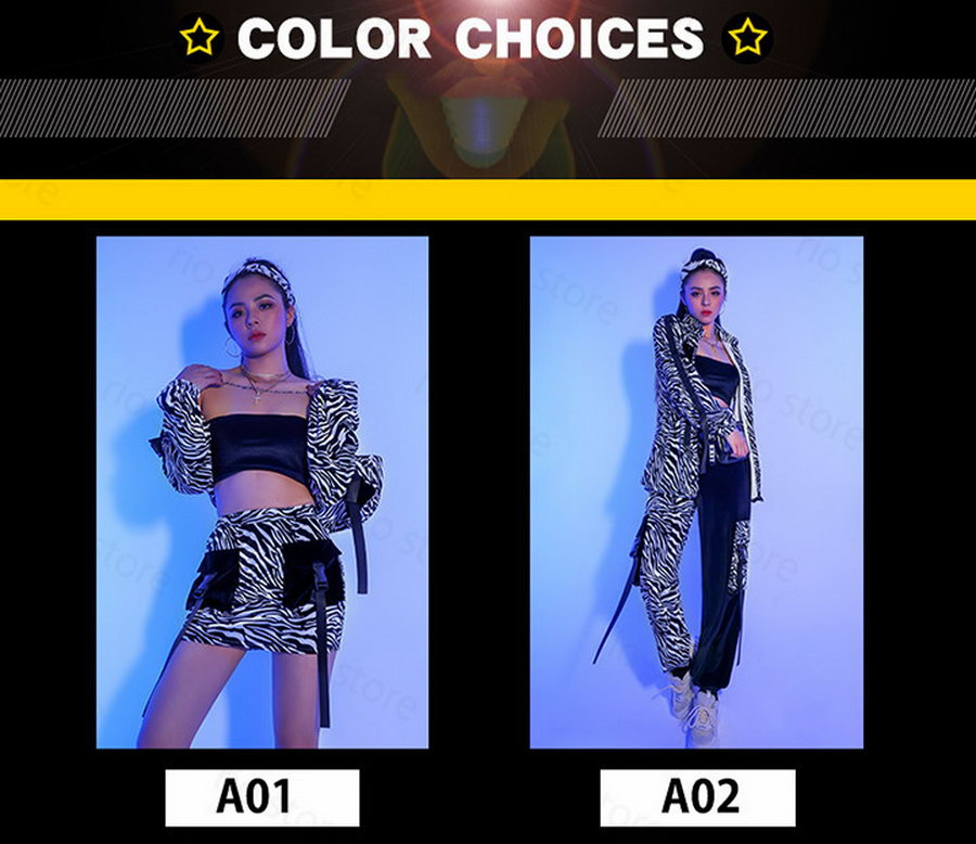 韓国ダンス衣装 レディース 大人 ブラック ゼブラ柄 ダンス衣装 jazz ジャズ ステージ衣装 かっこいい ヒップホップ レッスン着 練習着用 ジャケット タンクトップ パンツ スカート 3点セット 派手 セクシー 夜店 DS演出服