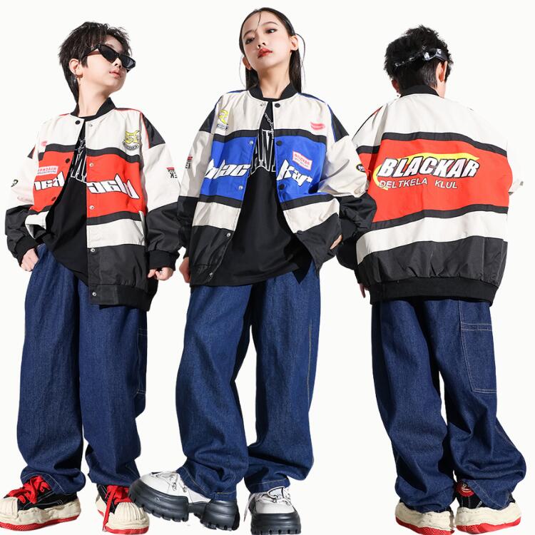 Rakuten - レーシングスーツ ダンス衣装 キッズダンス衣装 セットアップ ロングパンツ ジーンズ 女の子 男の子 ヒップホップ 子供服 ジャズダンス HIPHOP k-pop 原宿系 演出服 練習着 発表会 おしゃれ 長袖 2点セット 新作