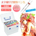 マーカーペン 120色セット イラストマーカー 水彩ペン 三角キャップ 2種類のペン先 太字 細字 油性コミック用 鮮やか 手帳 イラスト 色塗り 塗る絵 カー...