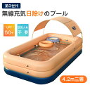 【420×210cm】プール 大型 自動充気 ビニールプール 子供用 自動充気 大型プール 家庭用プール 庭 ベランダ 長方形 PVC エアープール 空気入れ付き 自動膨張 屋根付き 自宅 屋外 夏 水遊び レジャープール ファミリープール ビッグサイズ 送料無料