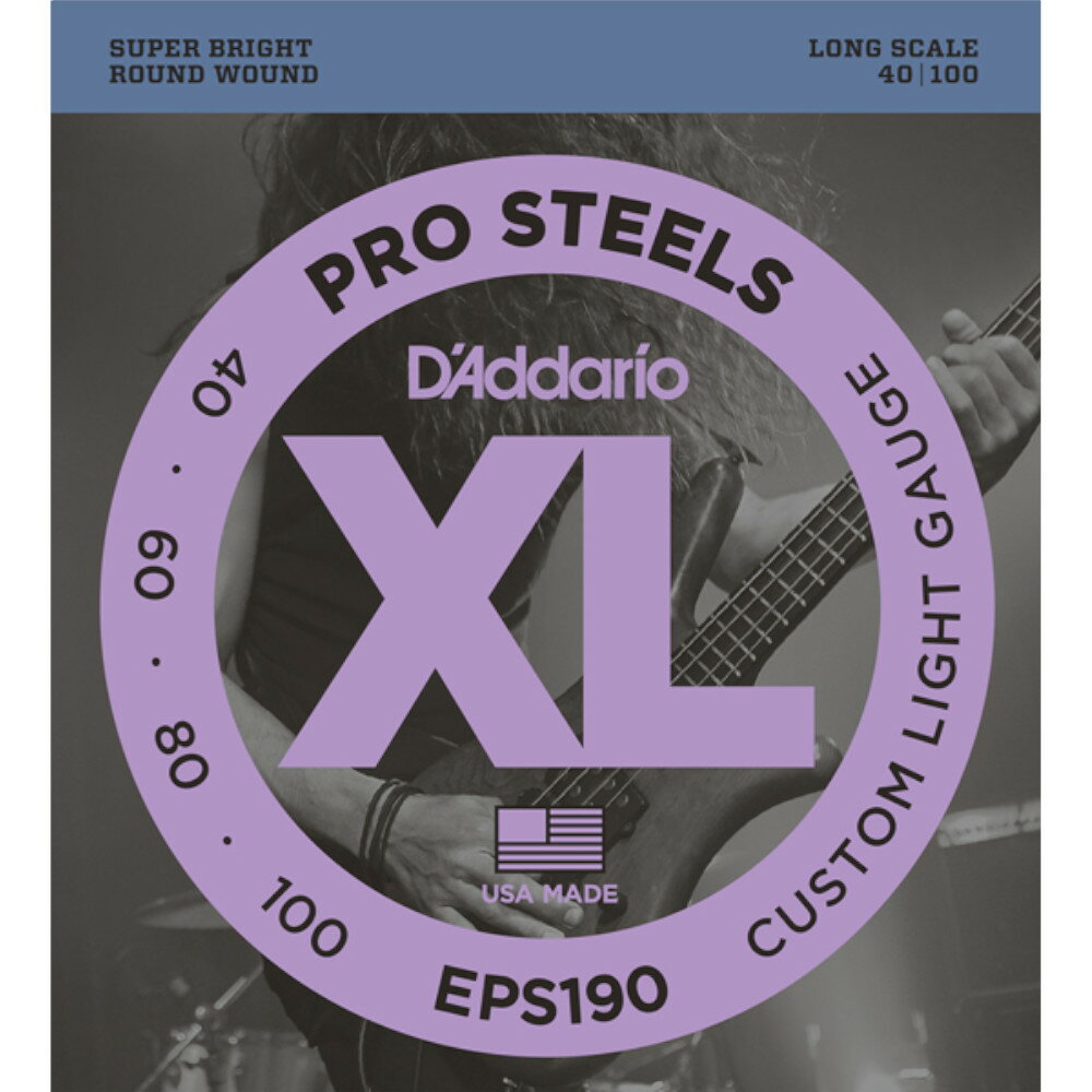 【商品仕様】 XL ProSteelシリーズは、D'Addario弦の中でも最も磁力が強くブライトなサウンドのエレクトリックベース弦です。 特殊な合金を使用することで、豊かな倍音成分と煌びやかで高域と低域のバランスに優れたサウンドで、 スチール弦を使用するプレイヤーの理想ともいえる「ピアノ・トーン」を実現しました。 ProSteelはスチール弦における全く新しいサウンドなのです。 Long 1st:0.040 2nd:0.060 3rd:0.080 4th:0.100