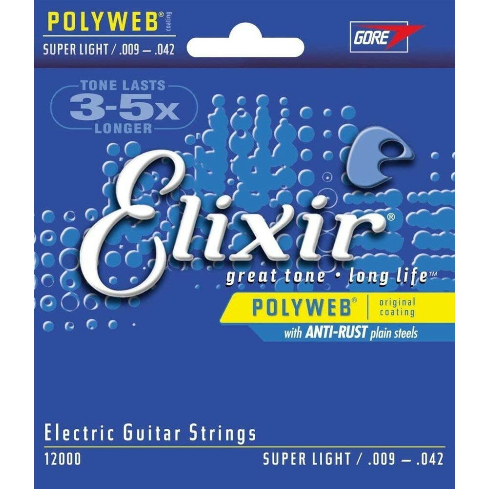 Elixir POLYWEBコーティング弦 ニッケルスチール弦 SUPER LIGHT .009-.042 エレクトリックギター弦 12000