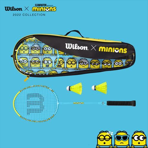 2022 WILSON x MINIONSコラボレーションデザインのバドミントンラケットセット。バドミントンラケット2本、ナイロンシャトルコック2個が付属したレジャーラケットセット。持ち運びが便利なバッグ付き。 スペック 製造国 :中国 素材 :アルミ+スチール 重さ（ウエイト） :100g以下 適正テンション :14－16 ヘッド形状 :Nomal GEOMETORY 最大テンション :16ポンド グリップサイズ :G4 サイズ／レングス :660mm