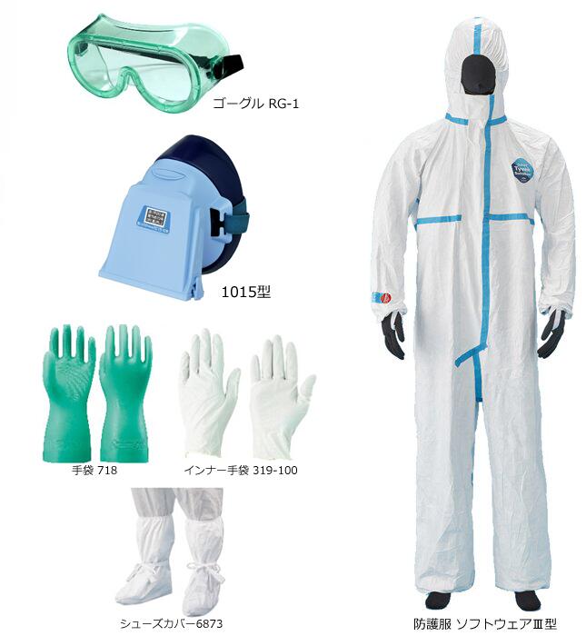 取替え式防じん（防塵）マスク、ゴーグル、防護服 セット koken-ast4-02s 1セット 1015 RG-1 タイベッ..