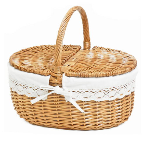 ラッセル かわいい柳のかごバスケット(L) No.709 ハロウィンバスケット セルフハロウィン デコレーションバスケットフタ付きバスケット フタ付きレース付き ピクニックバスケット フタ付き 柳バスケット ワンちゃん撮影会 衣装 子供