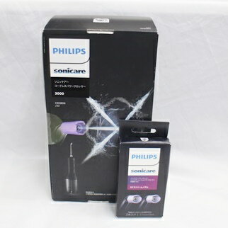 【中古・未開封】【PHILIPS】フィリップス ソニッケアー コードレスパワーフロッサー 3000 HX3806/23 カドストリームノズル 2本 ブラック 口腔洗浄器【リサイクルマート秩父店】r23-0015