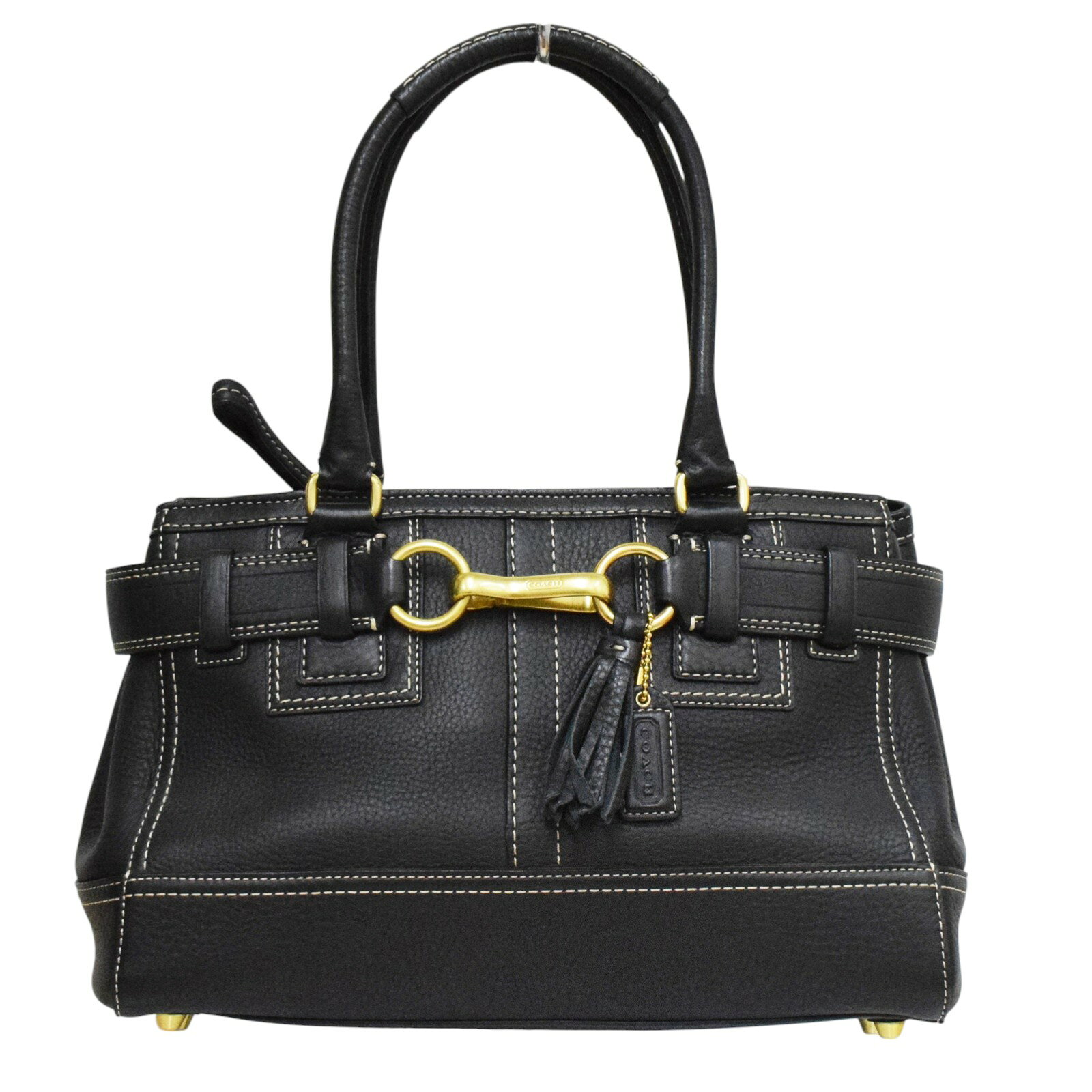 樂天商城 - 【中古】【COACH】コーチ ハンドバッグ F10212 タッセル レザー ブラック ゴールド金具 ファスナー開閉 肩掛け レディース USED-B【リサイクルマート＋質 秩父店】r262-1200235905800549