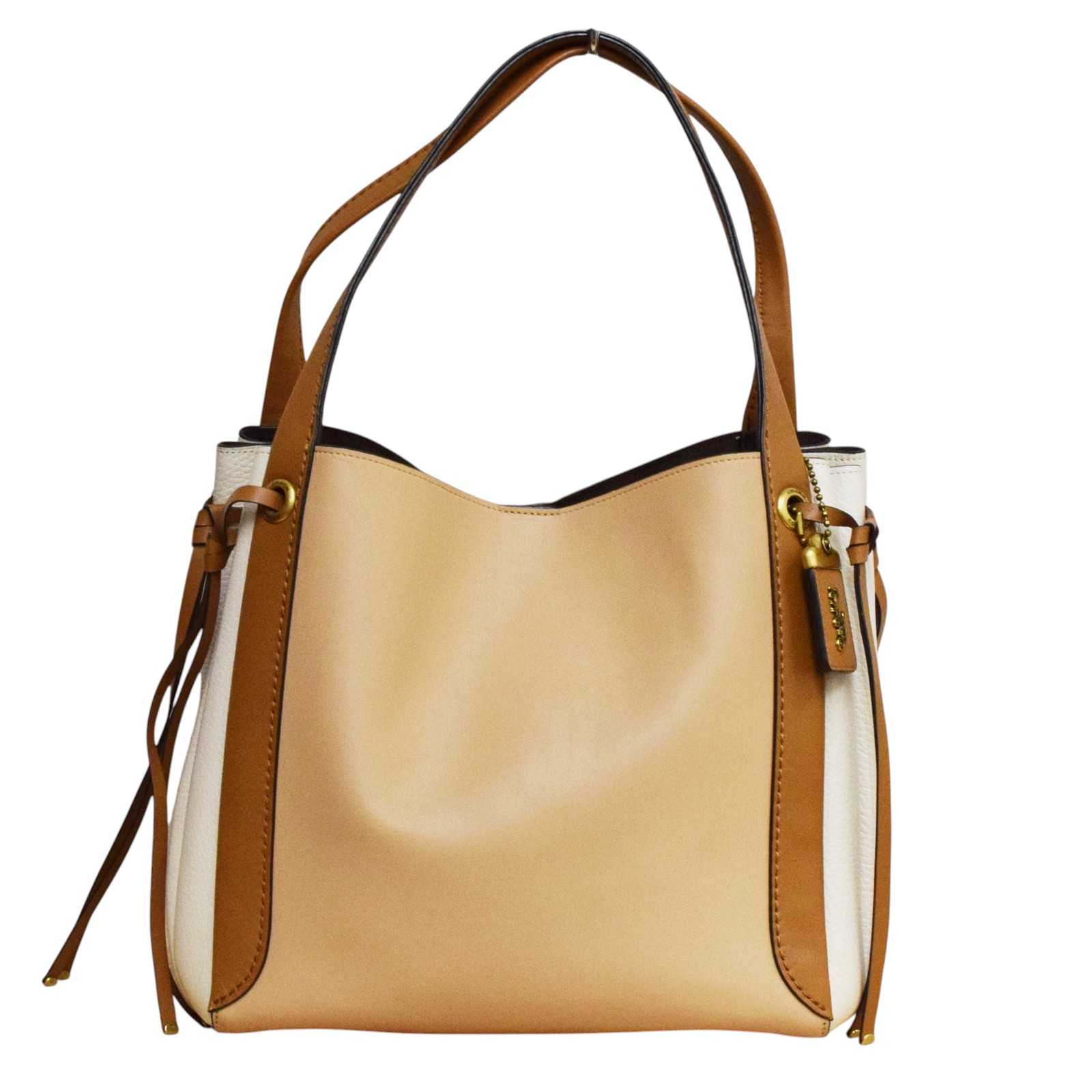 樂天商城 - 【中古】【COACH】コーチ トートバッグ 53353 ベージュ ブラウン ゴールド金具 ホース アンド キャリッジ 馬車ロゴ レザー マグネット開閉 肩掛け 保存袋 USED-A【リサイクルマート秩父店】r264-1200240905800442