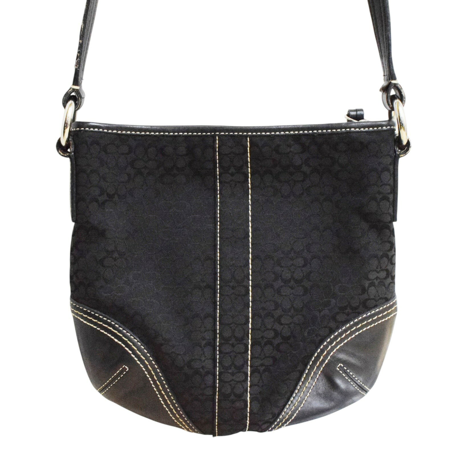 樂天商城 - 【中古】【COACH】コーチ ミニシグネチャー ショルダーバッグ 3675 キャンバス ブラック シルバー金具 ファスナー開閉 レディース USED-B【リサイクルマート＋質 秩父店】r264-1200235905800555