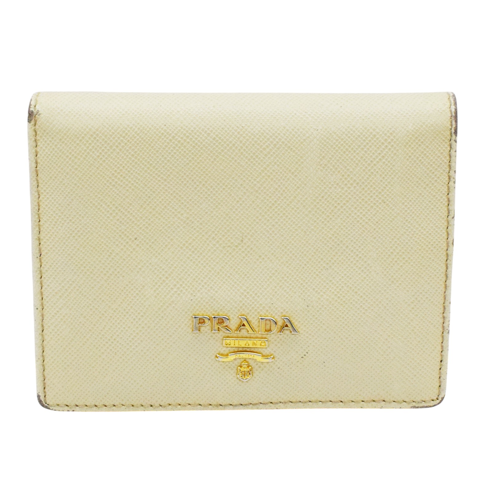 PRADA - 【中古】【PRADA】プラダ サファリーノ 二つ折り財布 IM0204 アイボリー CERA ゴールド金具 レディース ギャラ有 USED-BC【リサイクルマート＋質 秩父店】r265-1200252905800026