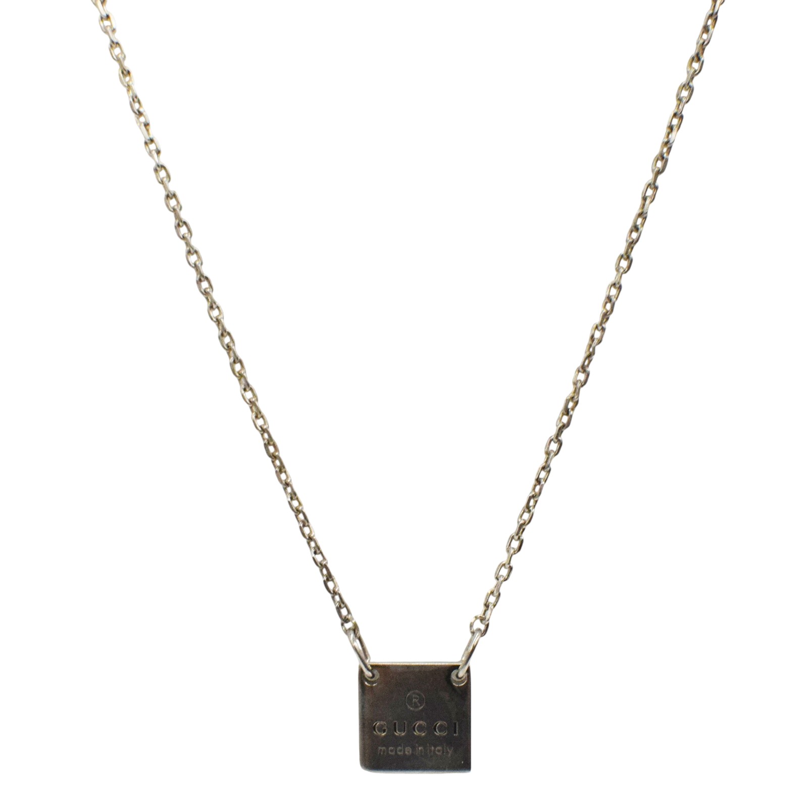 Rakuten - 【中古】【GUCCI】グッチ ロゴプレート ネックレス シルバー Sv925 223514 スクエア レディース アクセサリー 袋 USED-B【リサイクルマート秩父店】r265-1200216905800057