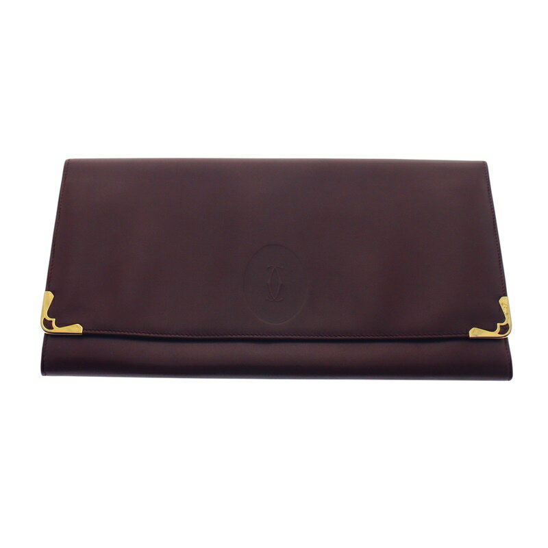 【中古】【Cartier】カルティエ クラッチバッグ ポーチ マルチポーチ マルチケース 赤 ワインレッド レ..