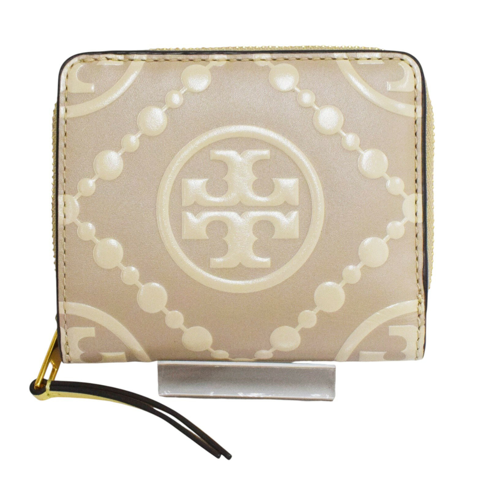 【中古】【TORY BURCH】トリーバーチ Tモノグラム コントラスト エンボス バイフォールド ウォレット 二つ折り財布 ゴールド金具 レディース USED-A【リサイクルマート秩父店】r263-1200294905800185