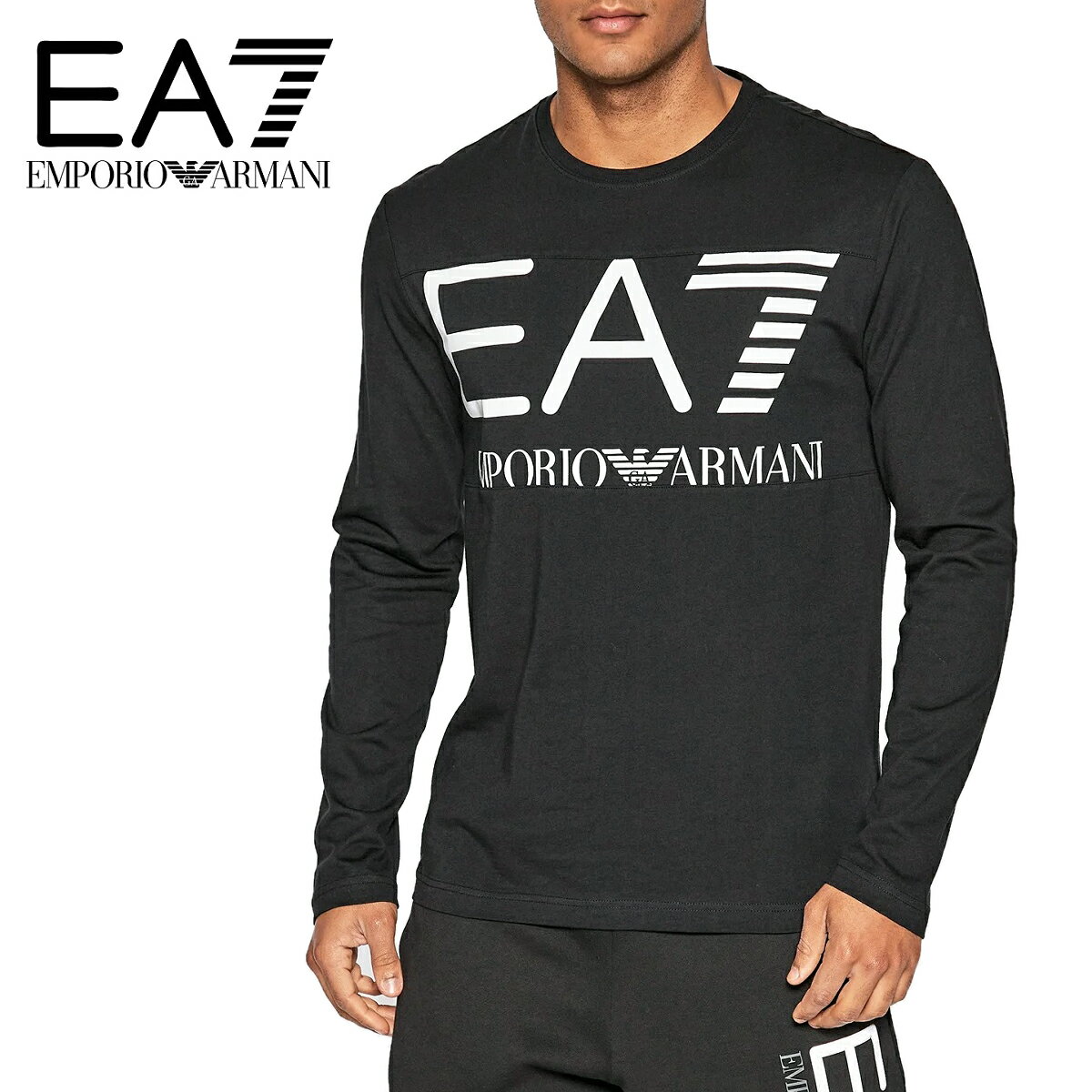 44 EMPORIO ARMANI EA7 エンポリオアルマーニイーエーセブン 6LPT25 PJ7CZ 1200 ブラック 長袖 クールネック Tシャツ