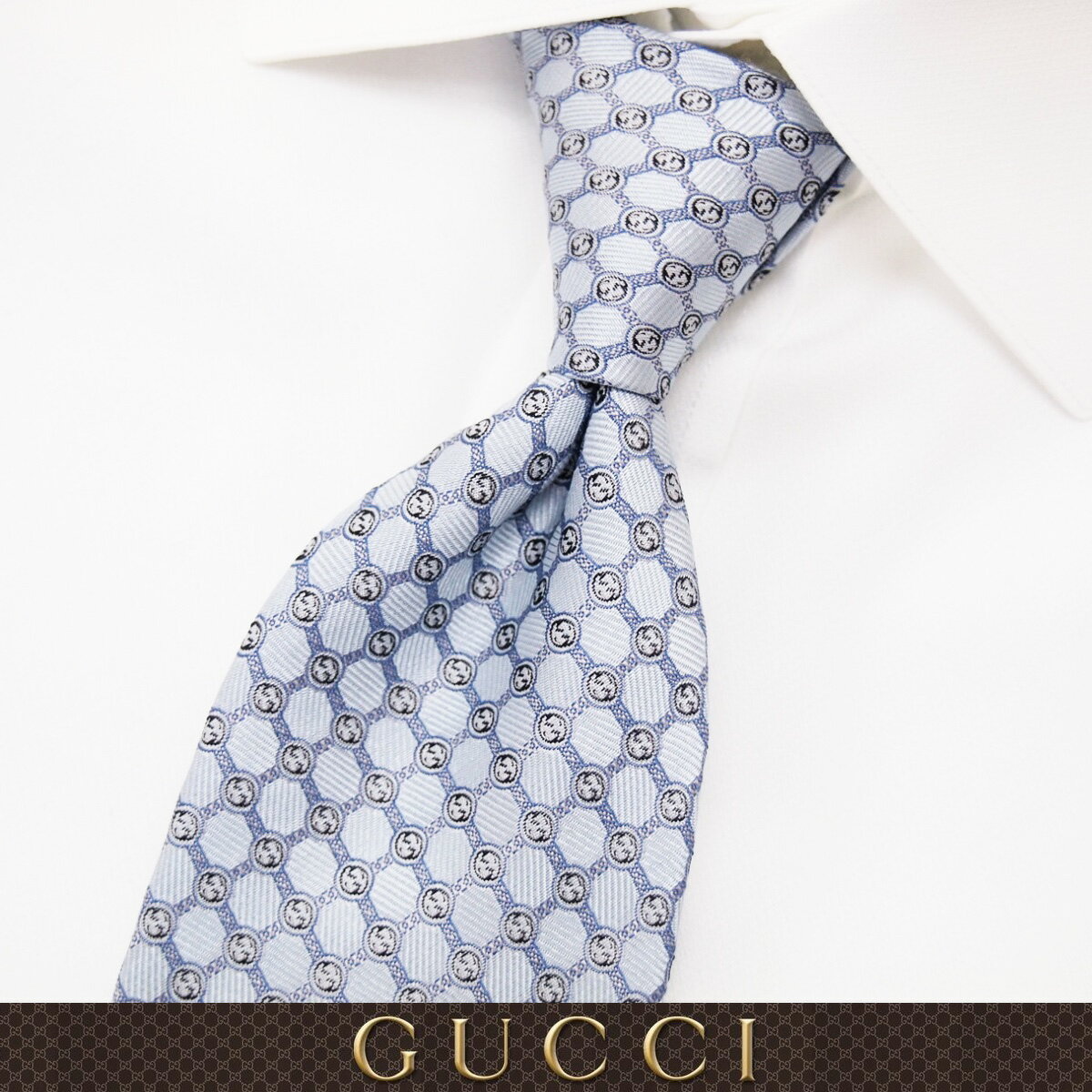 グッチ ネクタイ 66 GUCCI グッチ スカイブルー SILK ネクタイ