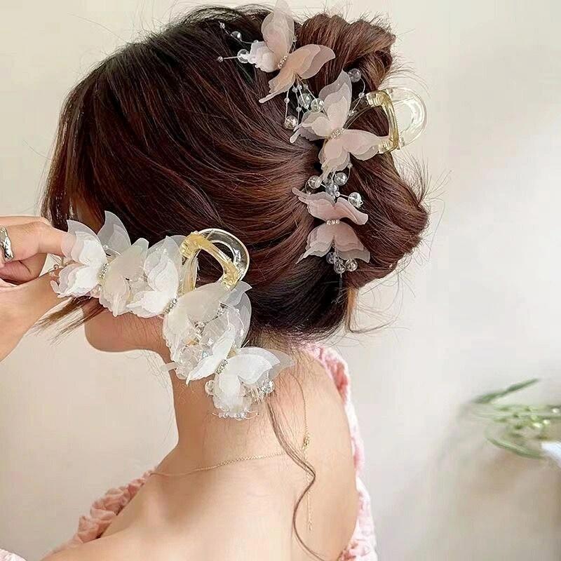 Rakuten - ヘアクリップ バナナクリップ 大きめ レディース ヘアアクセサリー バラ 蝶 手作り風 上品 大人可愛い まとめ髪 プレゼント ギフト フェ