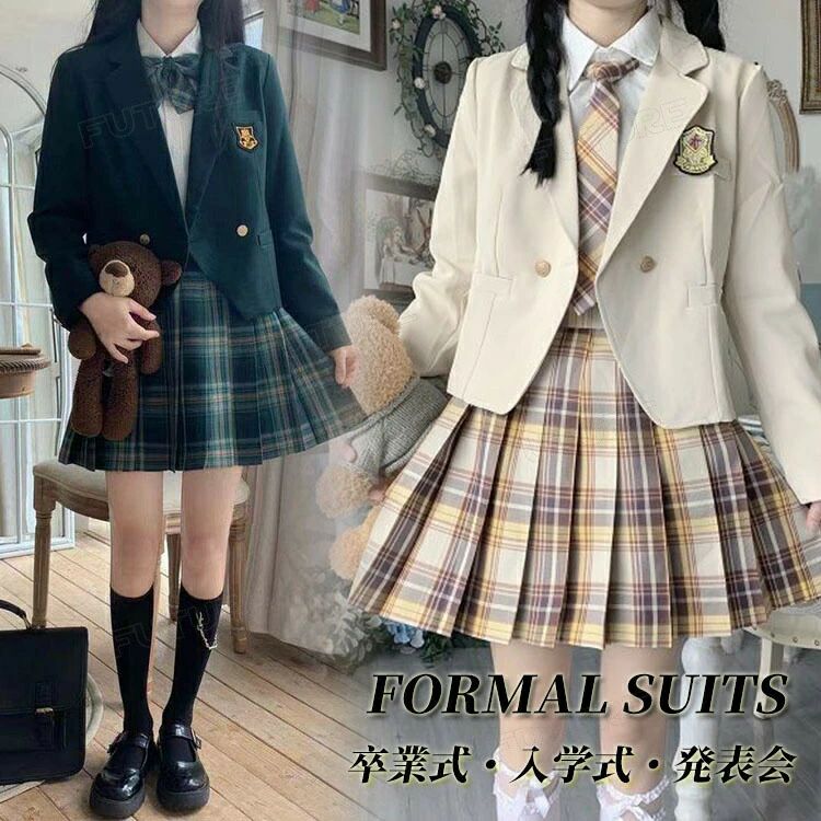 樂天商城 - なんちゃって 制服 韓国 卒業式 スーツ 女の子 160 卒服 ブレザー ネクタイ ジャケット チェック柄 スカート 卒業式 小学校女子 入学式