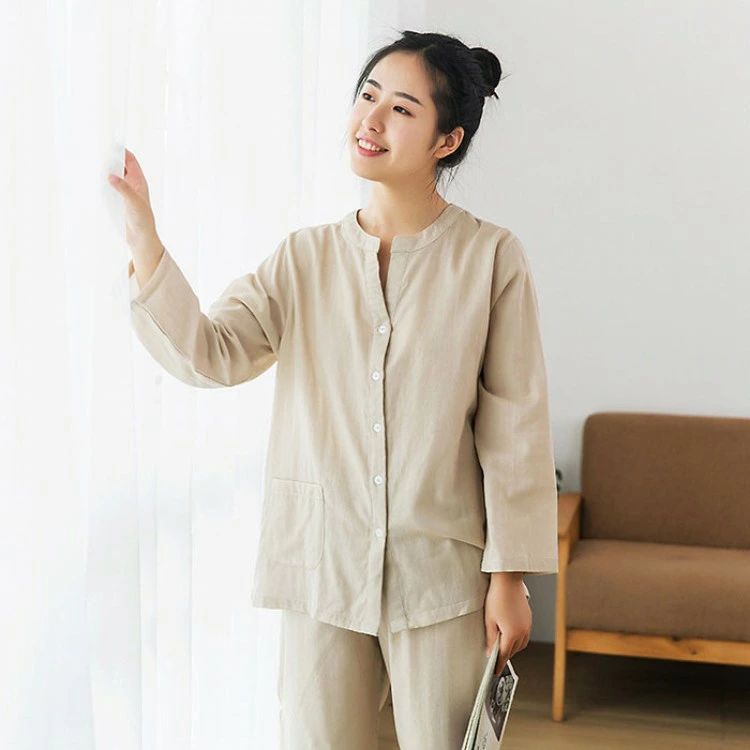 パジャマ 2重ガーゼ 綿100％ 前開き 長袖 長ズボン 上下セット レディース 夏用 ダブルガーゼ コットン 無地 ナイトウェア 部屋着 柔ら