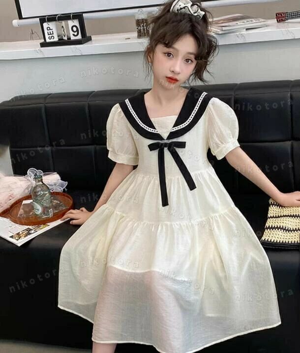 夏新作 ワンピース 子供服 女の子 キッズワンピース 子供ドレス 半袖 ひざ丈 ゆったり フレアワンピース Aライン 学院風ワンピース 韓国